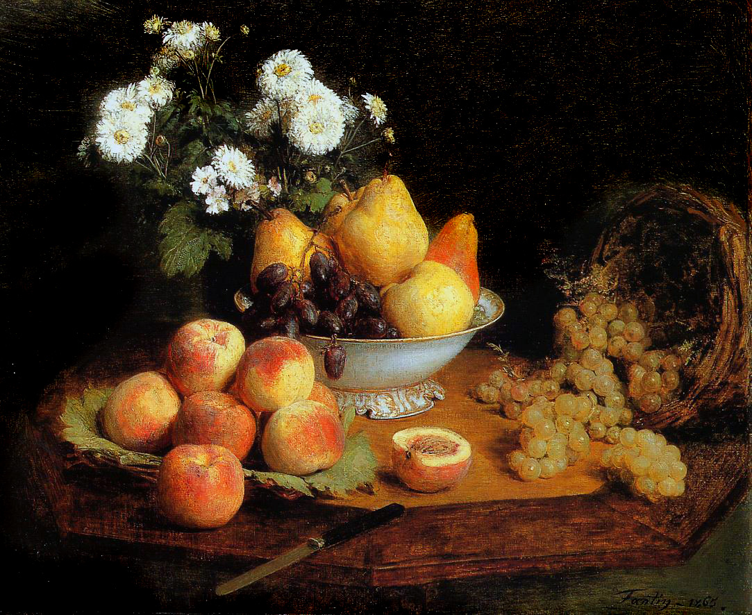 Flowers and Fruit on a Table